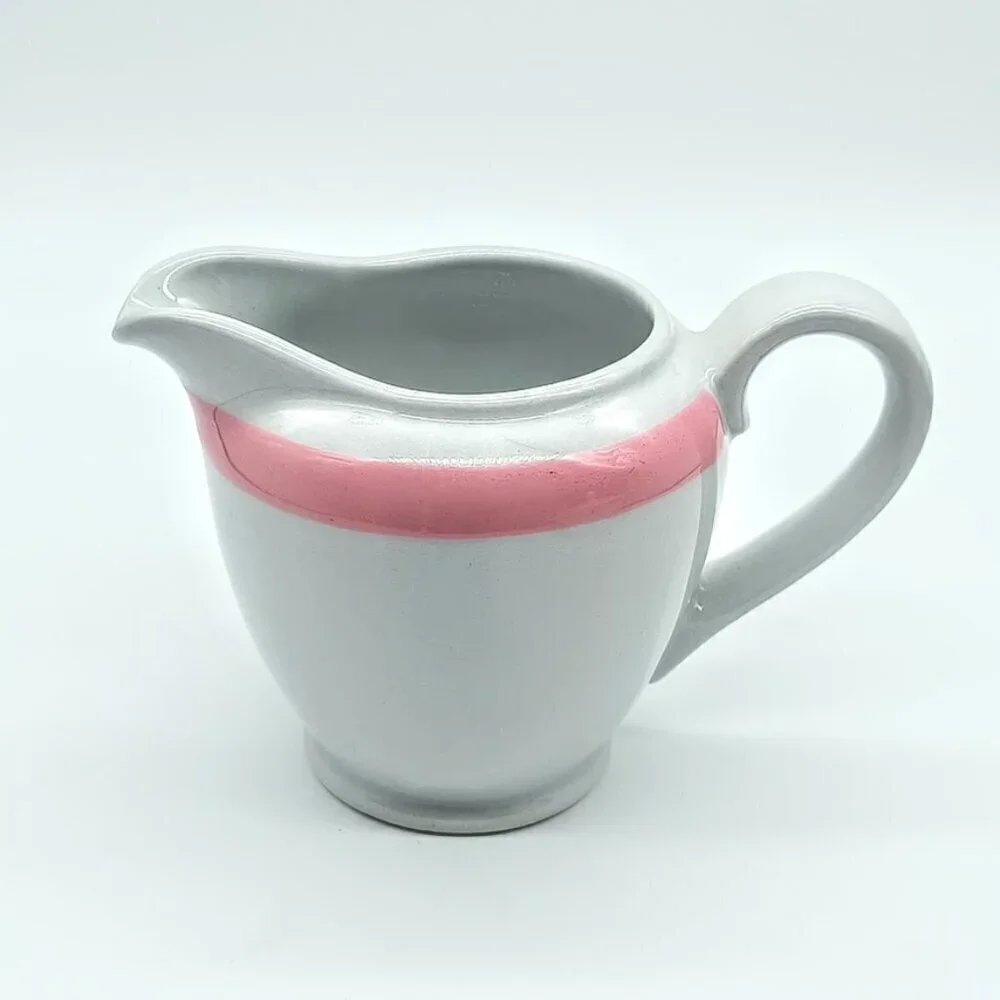 Arabia Finland Ribbons Pink Covered Sugar Bowl & Creamer Pitcher Set